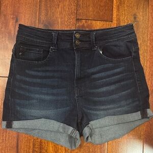 KanCan Women’s Dark Wash Denim Roll-Cuff Shorts